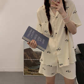 云朵棉双短可爱熊猫休闲舒适宽松家居服套装