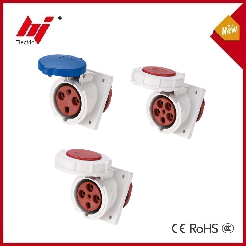 IP67暗装斜式工业插座63A125A斜插航空插座3芯4芯5芯暗装斜座插座