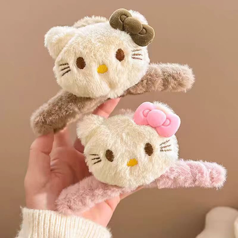 可爱kitty猫毛绒抓夹后脑勺盘发鲨鱼夹甜美少女心发卡子发夹头饰|undefined