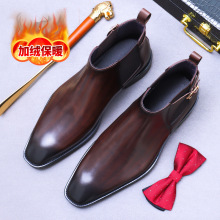秋冬加绒商务英伦真皮高帮保暖靴男皮鞋头层牛皮皮靴男切尔西靴男