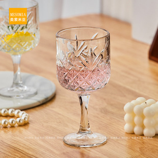 Mesopoia ins Style Goblet Glass Wine Glass High Color Value Embossed Champagne Glass Household Wine Glass