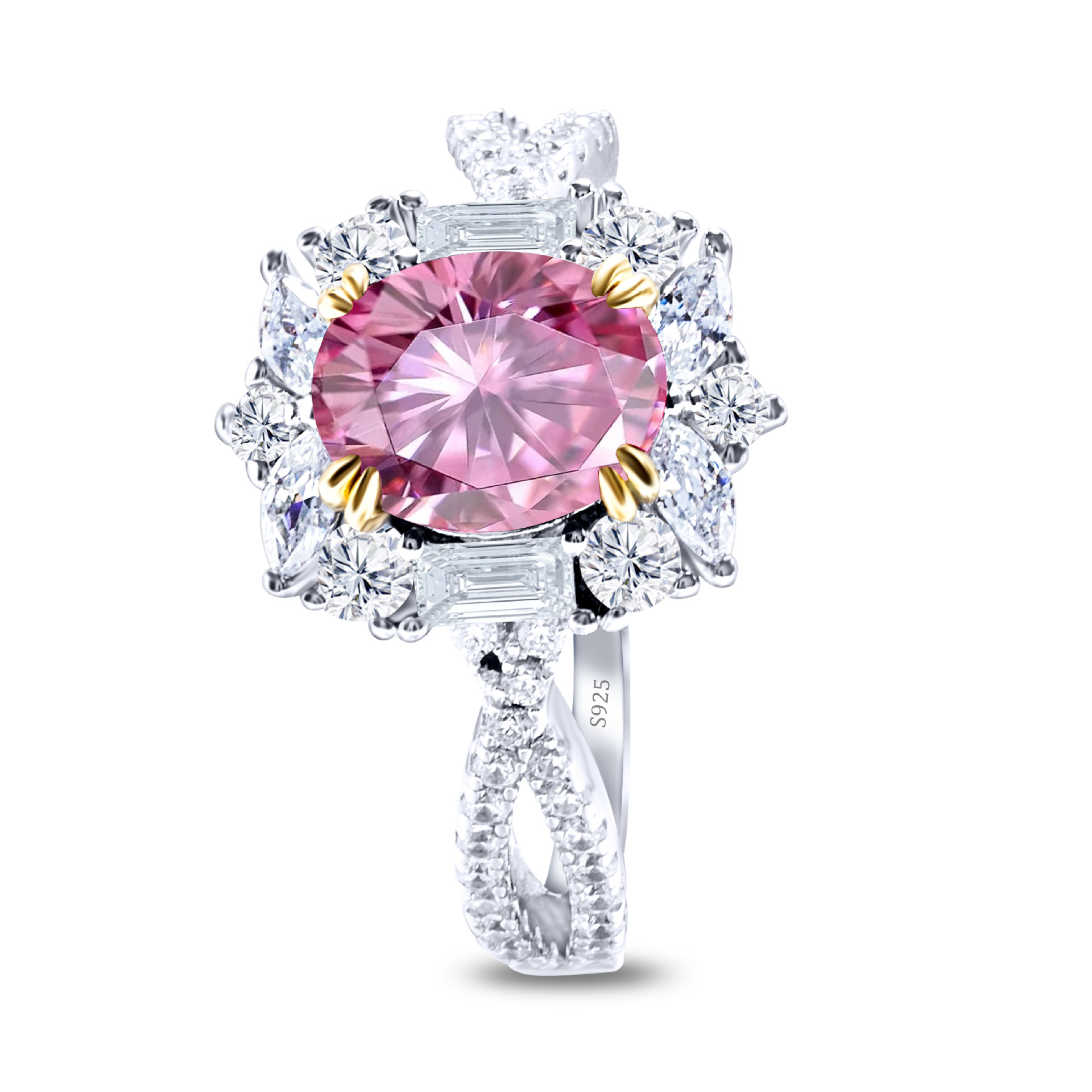 Diseño de lujo imitación de huevo de paloma oval de piedra de moissanite 2 quilates anillo de diamantes de oro platino anillo de piedra de diamantes de la mujer