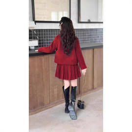 女童套装秋冬2024新款儿童装冬季小香风红色衣服女孩新年装两件套