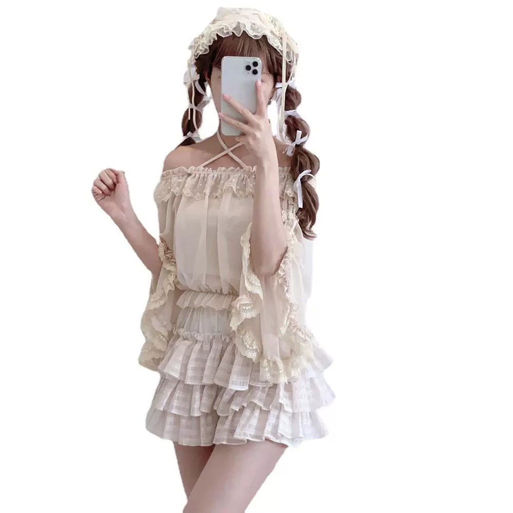 Lolita двухшаровой внутренний топ, мягкий стиль девочек, кружевная отделка, полиэстер, один размер