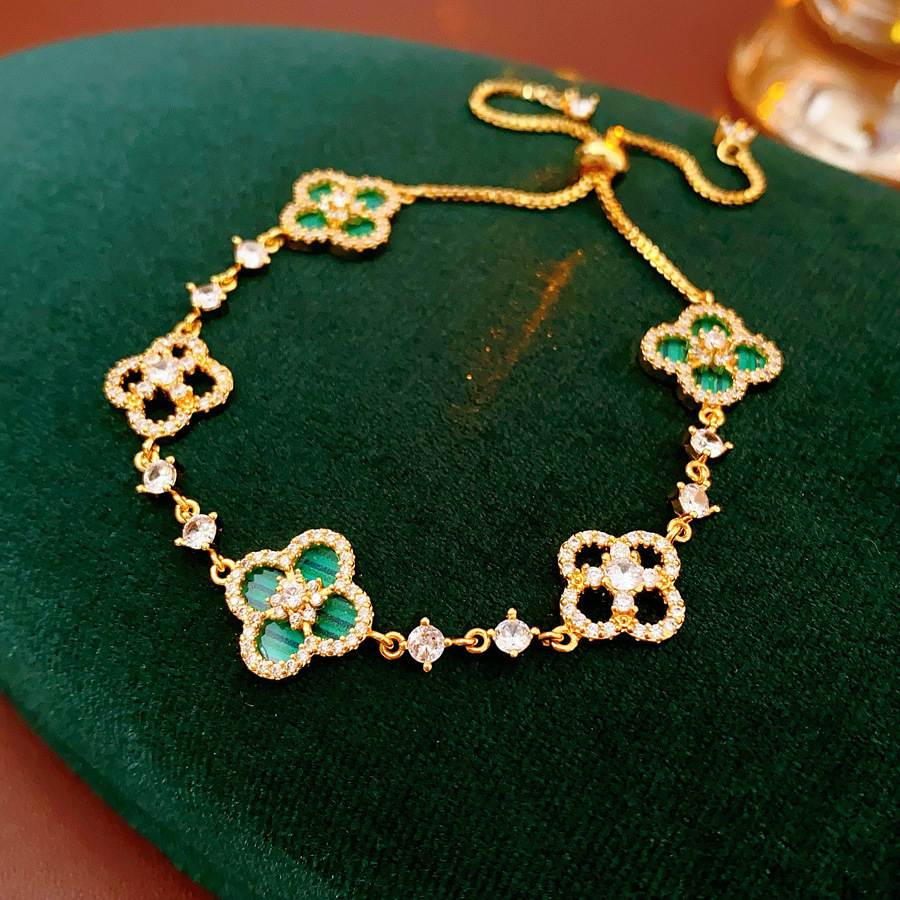 Exquisita variedad de diamantes de diamante flor hueco pulsera ligera de lujo pulsera alta sensación de moda moda joyas al por mayor