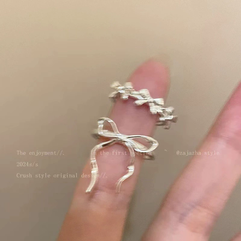Серебряное брендированное регулируемое кольцо с бантом, простой и элегантный дизайн, интернет‑звезда, на указательный палец