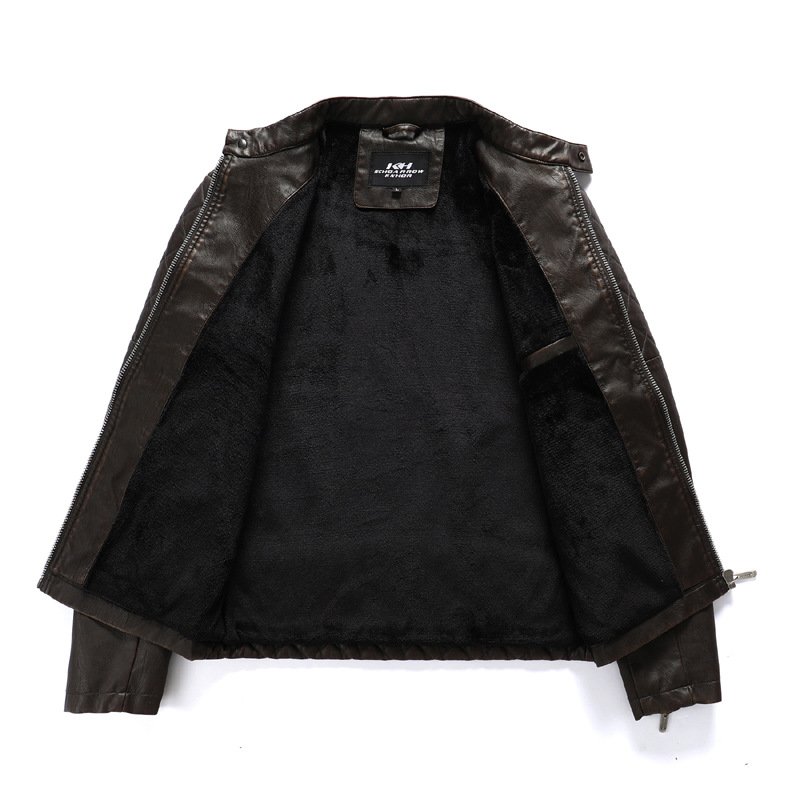 Herren Lederjacke Motorrad Design Slim Fit Winterjacke Gefüttert_voghion.com