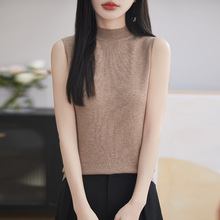 春季新款舒适软糯100纯羊毛针织无袖背心女士半高领套头吊带打底
