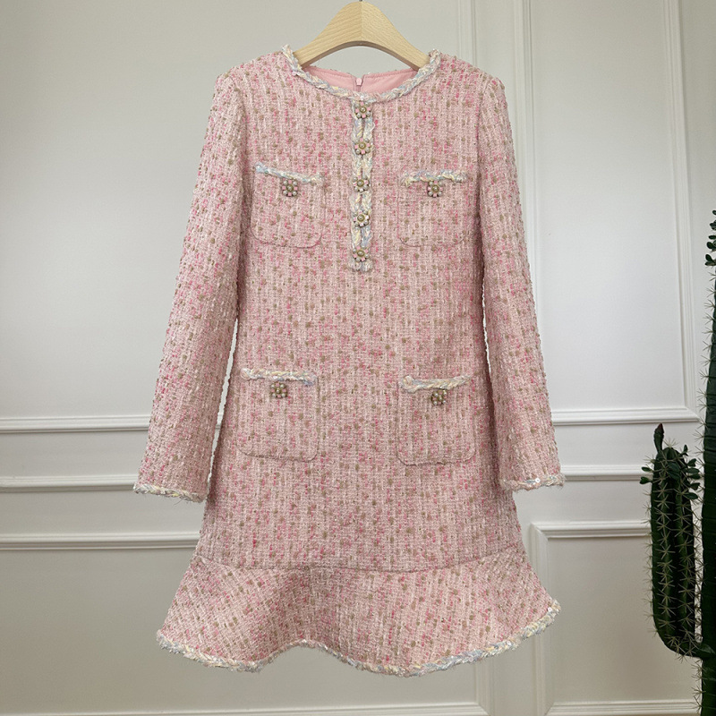 2025 Gentle Little Fragrant Dress Tweed Handmade Lace High-End Fashion Age-Reducing Versatile Fishtail Skirt for Women