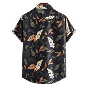 22 Cross-border Foreign Trade New Men's Casual Short-sleeved Printed Shirt Trendy Brand Fashion Loose Large Size Lapel Shirt for Men