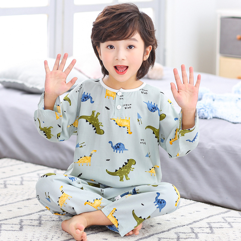 Children's COTTON SILK PAJAMA suit summer men's and women's seven sleeve medium and large children's thin home clothes cotton air conditioning clothes