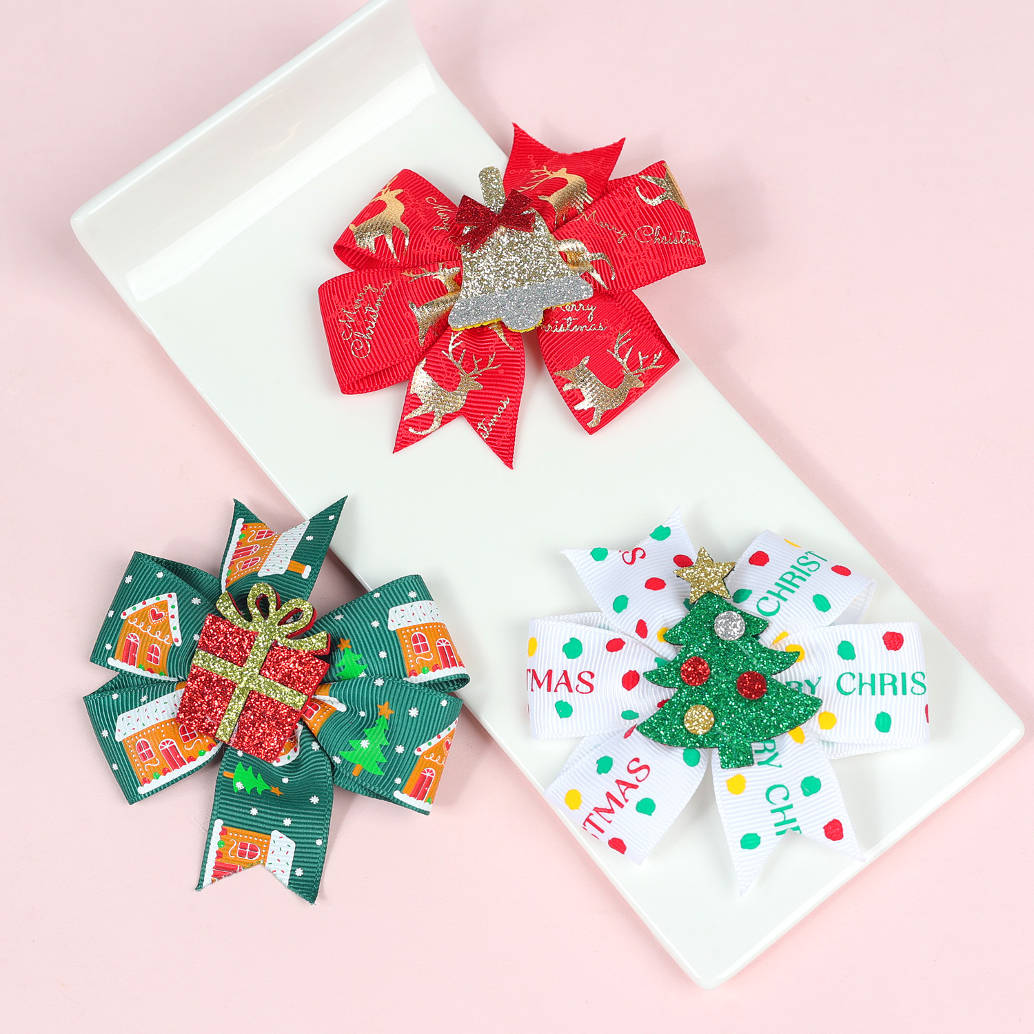 13g Weight Christmas Festival Bow Knot Pattern Women's Gender Cute Style Cute Women's Bow Knot Kids Hair Accessories 3