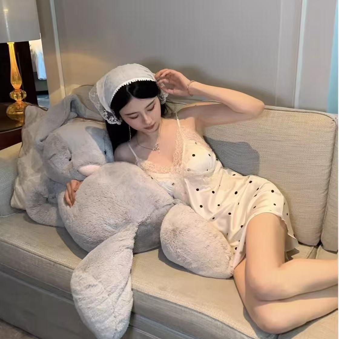 跨境牛奶波点睡衣性感透气女士冰丝睡衣带胸垫柔软蕾丝年轻ins风