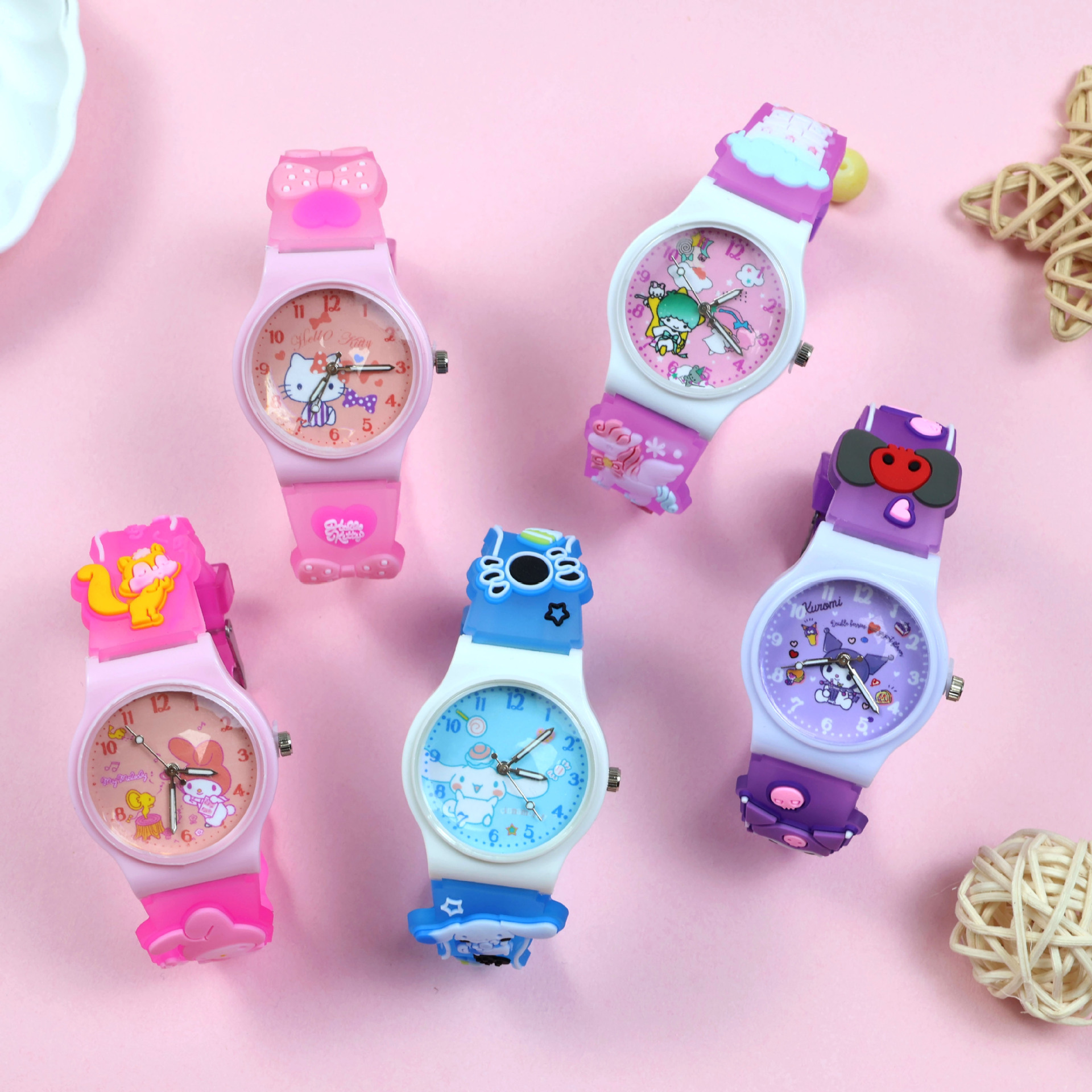 New Cartoon Kuromi Children's Silicone 3D Strap Watch Cute KT Cat Cinnamoroll Girl's Quartz Watch