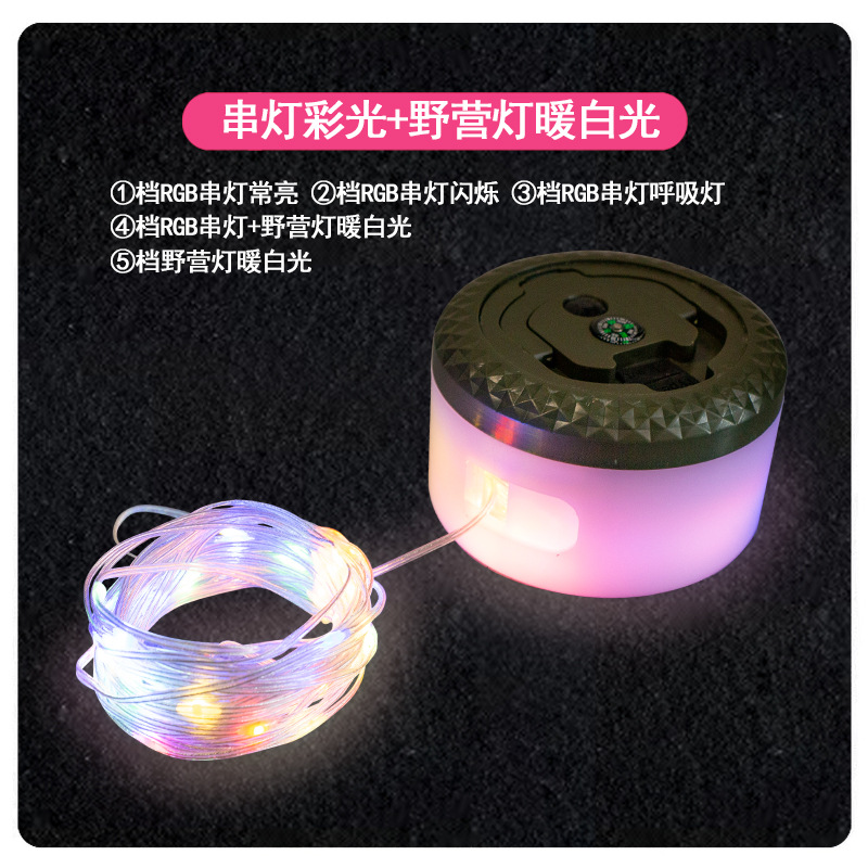 Lámpara de camping al aire libre, lámpara de tamaño enrollado, tienda de campaña, techo impermeable, lámpara de cadena decorativa, carga, lámpara led de suspensión portátil