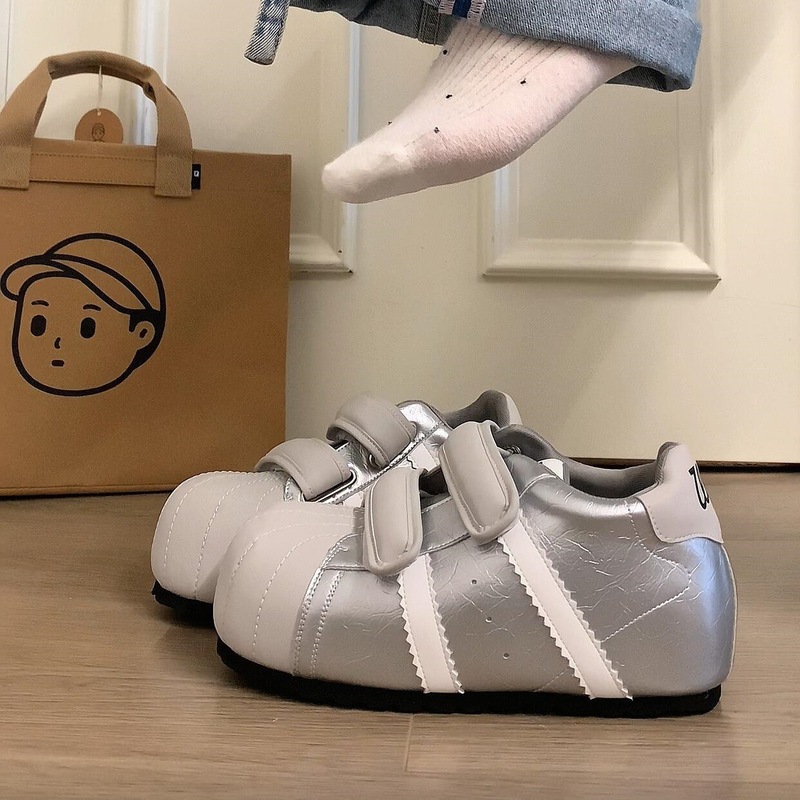 魔术贴丑萌贝壳头德训面包鞋女2025新款百搭内增高休闲运动小板鞋|undefined
