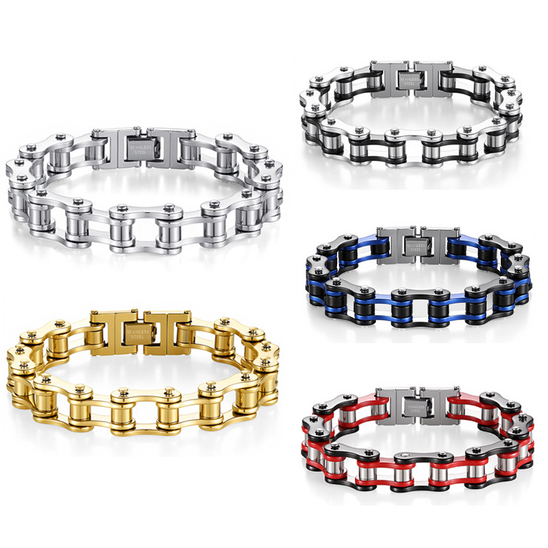 Cross-Border European and American Style Bracelet Men's Stainless Steel Trendy Rock Personality Motorcycle Chain Bicycle Titanium Steel Bracelet Wholesale