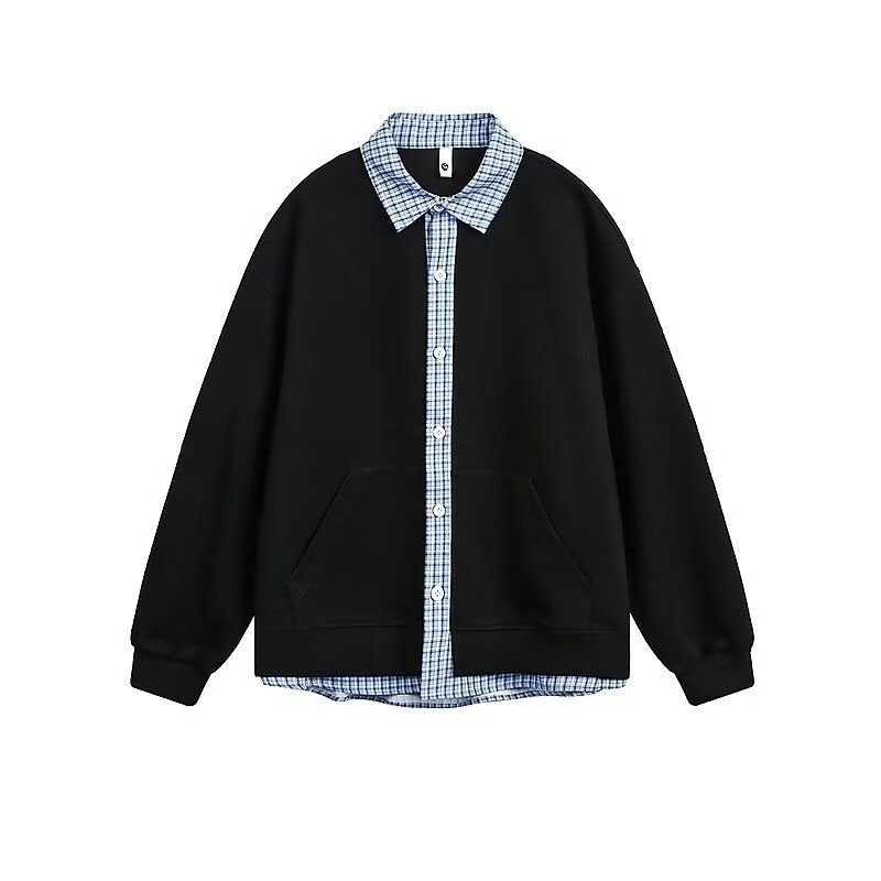 Falsación de dos piezas de camisa de mangas largas, abrigo de cuello, 2026 primavera, nuevo tipo de chaqueta de hombre, marca de moda, contraste de color de personalidad
