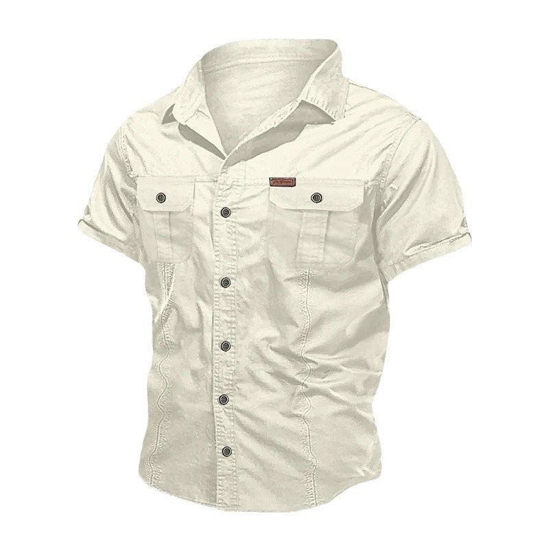 Hombres de verano sólido japonés cuello suelto de manga corta estilo americano sólido versátil chaqueta casual chaqueta de hombre