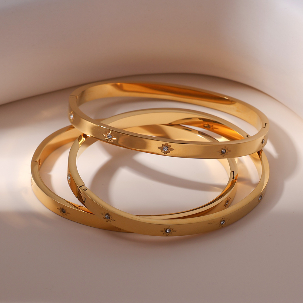 Pulsera de pulsera exquisita de estrella de ocho mang de doble cara de 5mm sin decoloración de acero de titanio caliente de INS