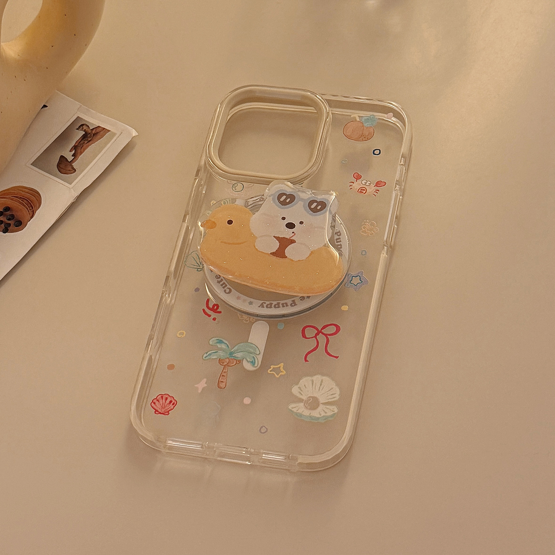 Magnetic Transparent Phone Case For Iphone With Glitter Holder_voghion.com