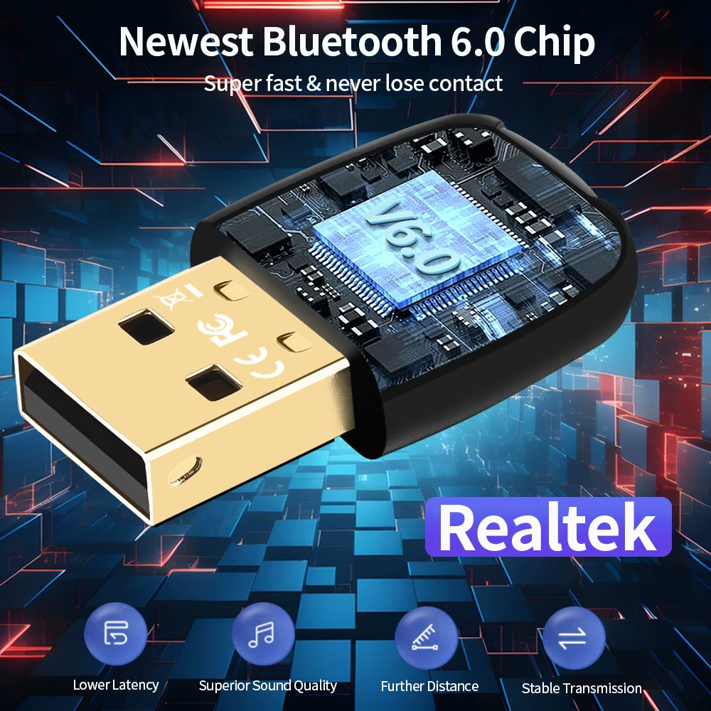 Адаптер Bluetooth BT6.0 принимает и передает аудио с USB для компьютера: гарнитура, мышь, клавиатура, низкая задержка, без потери качества