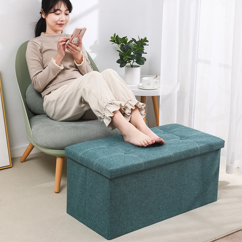Multifunctional Simple Storage Stool, Cotton Linen Rectangle Storage Bench, High Load Capacity Shoe Bench