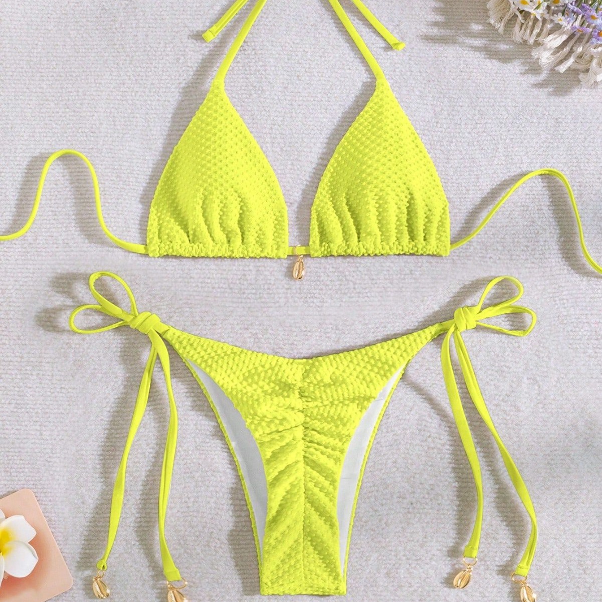 2026 New Swimwear Solid Color Ins Style European and American Cross-Border Trendy Halter Strap Sexy Bikini Two-Piece Swimsuit