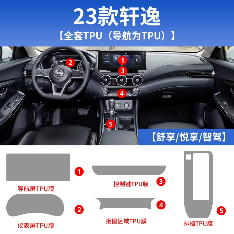 Подходит для интерьера 14-го поколения Nissan Sylphy, 23 модели пленки экрана центрального управления, версия с электроприводом, модифицированные детали, автомобильные запчасти