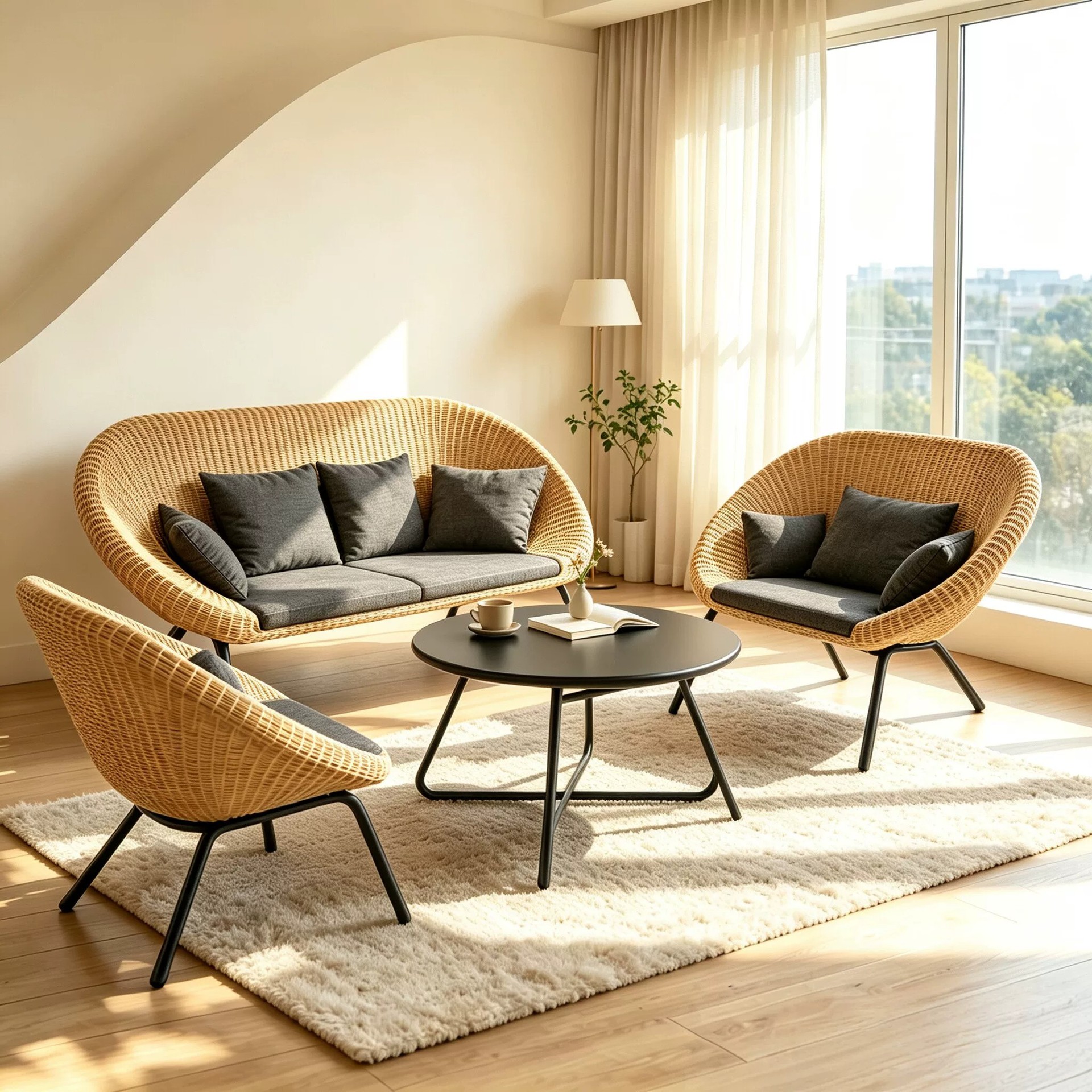 Outdoor handmade rattan sofa, outdoor patio sunroom leisure chair, garden courtyard sofa and coffee table set