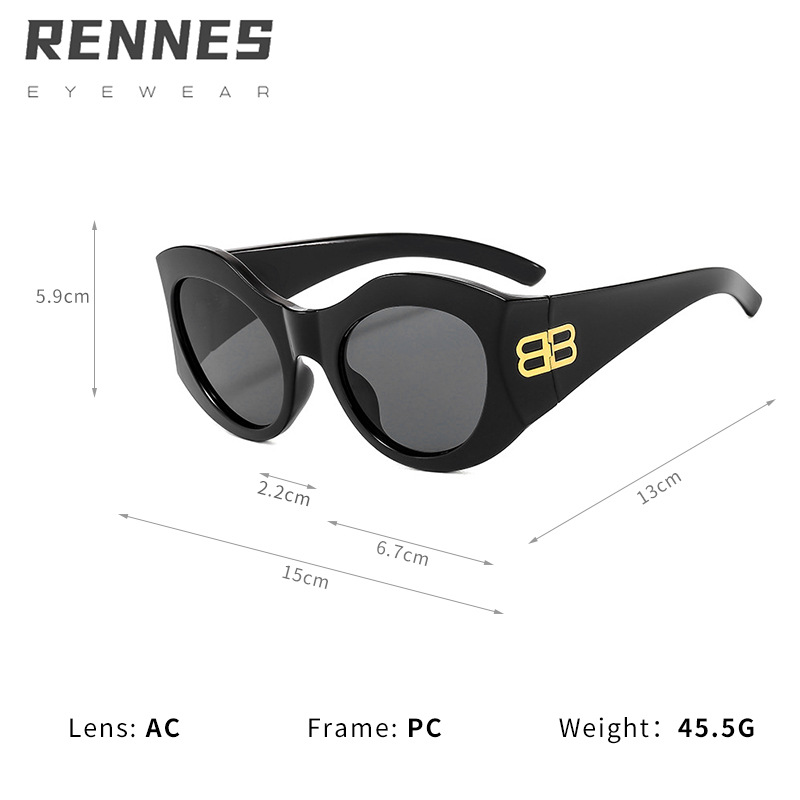 Nuevas letras transfronterizas B personalidad marco grande tendencia redonda gafas de sol de moda ins mismo estilo street hip-hop