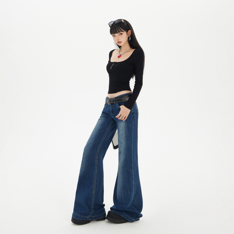 【今茵】时尚单品美式辣妹低腰喇叭裤显瘦不贴腿百搭微喇牛仔裤女|undefined