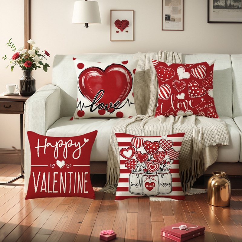 Valentine's Day Heart-Shaped Letter Print Pillowcase Custom Sofa Decorative Cushion Cover Home Bedroom Bedside Pillowcase