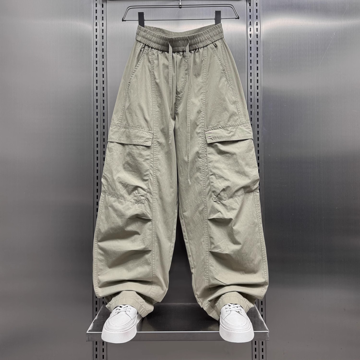 2025 Summer Japanese Style Outdoor Workwear Large Pocket Casual Loose Straight Wide-Leg Long Pants Men's Plus Size Sweatpants