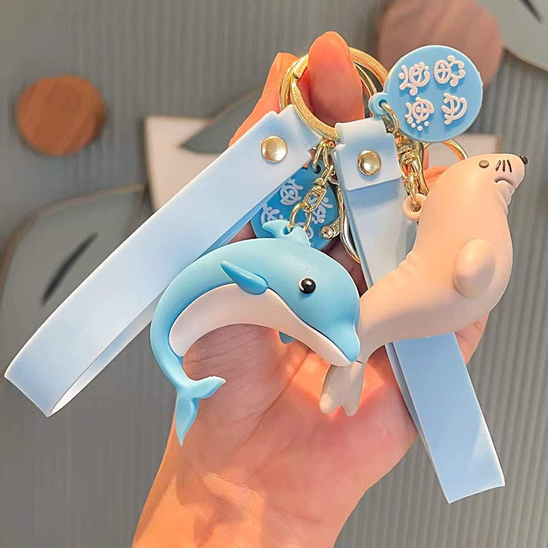 Cute Dolphin Keychain Bag Pendant Aquarium Whale Decorative Chain Cartoon Seahorse Doll Men's and Women's Small Gifts