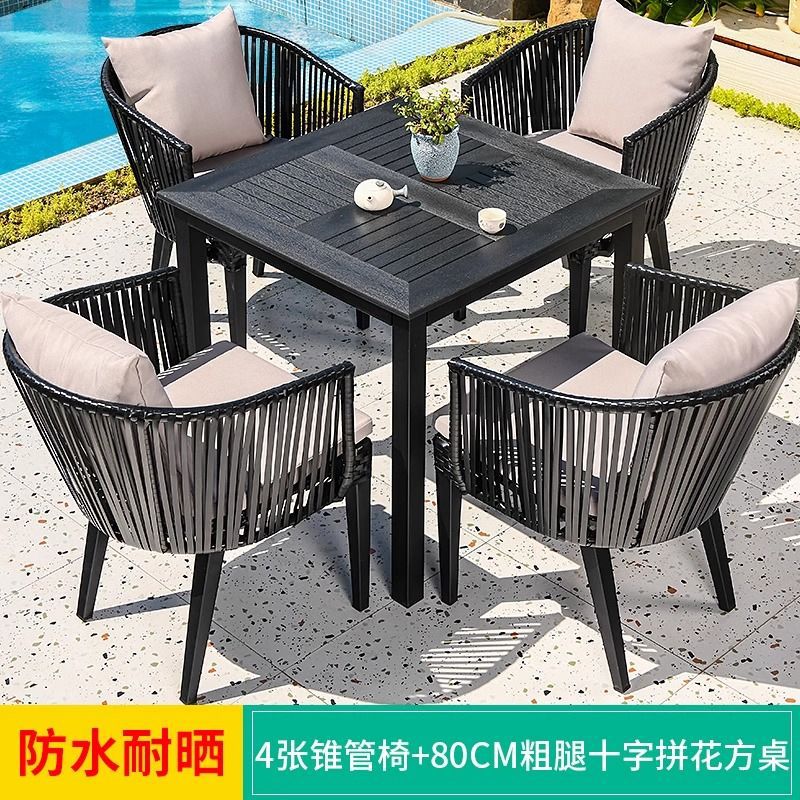 屋外テーブルと椅子、中庭ホテルレジャーエリアダイニングチェア、長テーブルレイアウト、北欧屋外レジャー防水籐組み合わせ