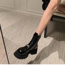 达芙家~厚底增高小个子英伦风真皮马丁靴女系带锁扣短靴子ins风潮