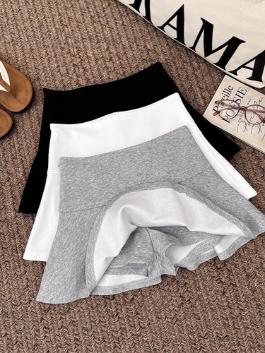 Gray skirt for women 2025 summer large size fat mm high waist anti-exposure A-line short skirt sports fluffy skirt umbrella skirt