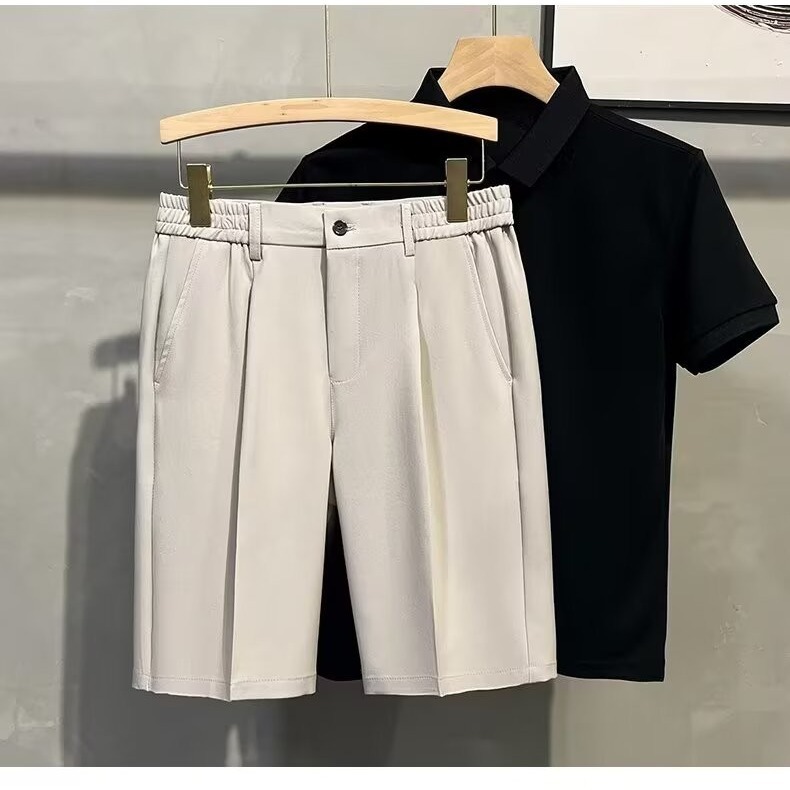 Short d'été pour homme, coupe droite, longueur mi-longue, taille élastique, style décontracté, coupe ajustée._voghion.com