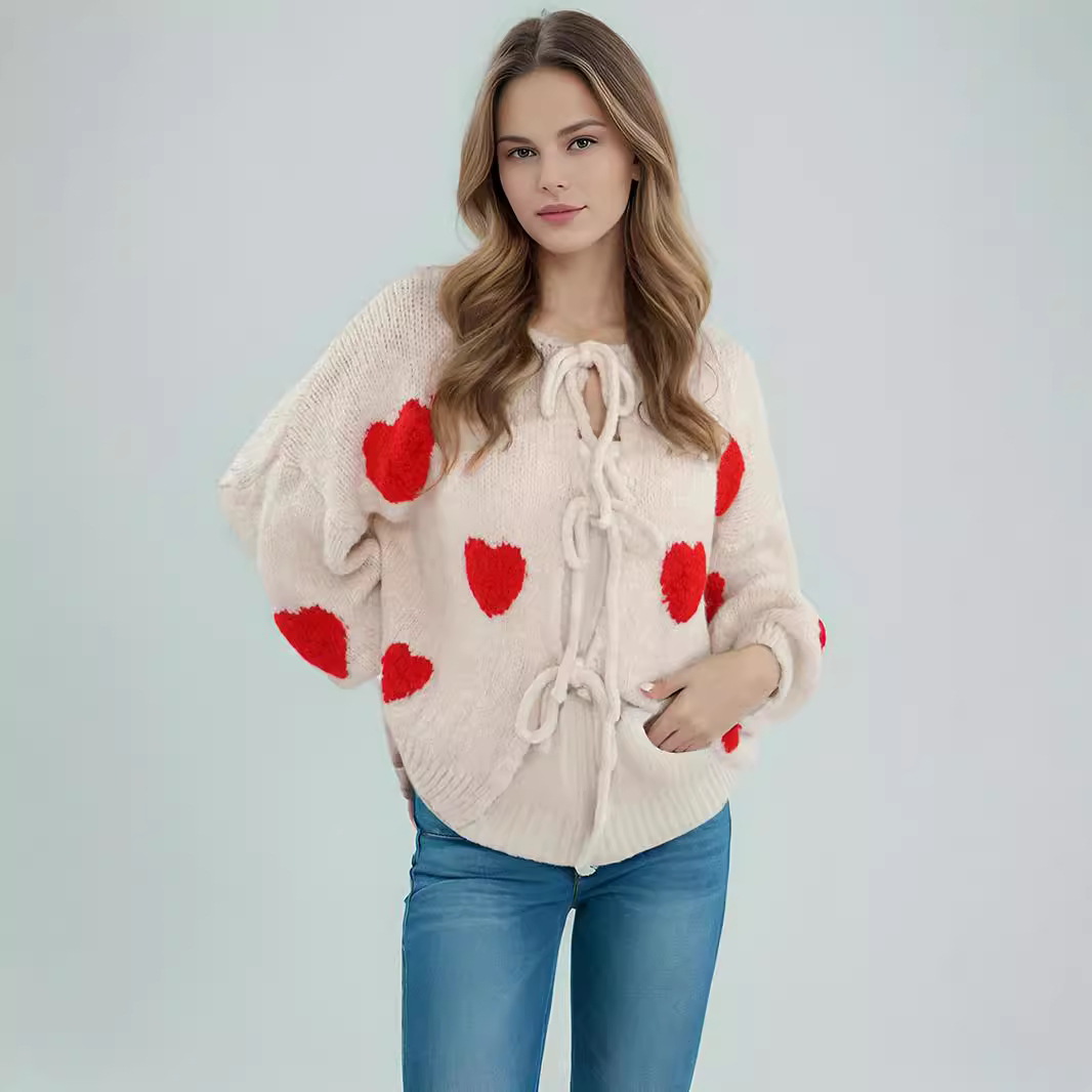 Women's Clothing Neck Autumn and Winter Sweater Bandage Cardigan Hot Tops Knitted Sweater Jacket Women_voghion.com