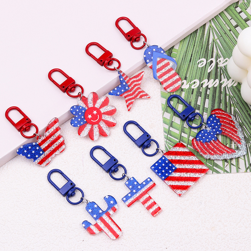 Cross-border American Independence Day Elements Red White Blue Flag Acrylic Keychain Color Love Fashion Hanging Jewelry