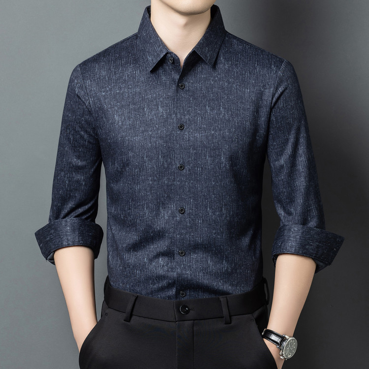 Men's long-sleeve shirt 2026 new jacquard non-iron light luxury shirt business loose casual base shirt