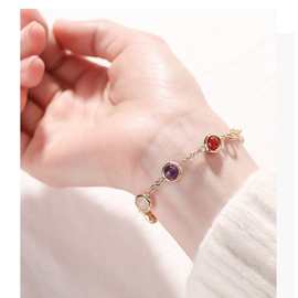 天然草莓晶手链女韩版七彩转运珠彩虹糖日系ins风手串