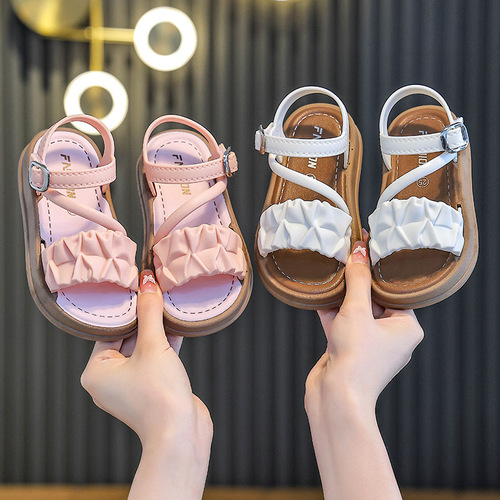Children's princess shoes New summer anti-slip soft sole women's middle school children's shoes Velcro small children's shoes baby beach sandals