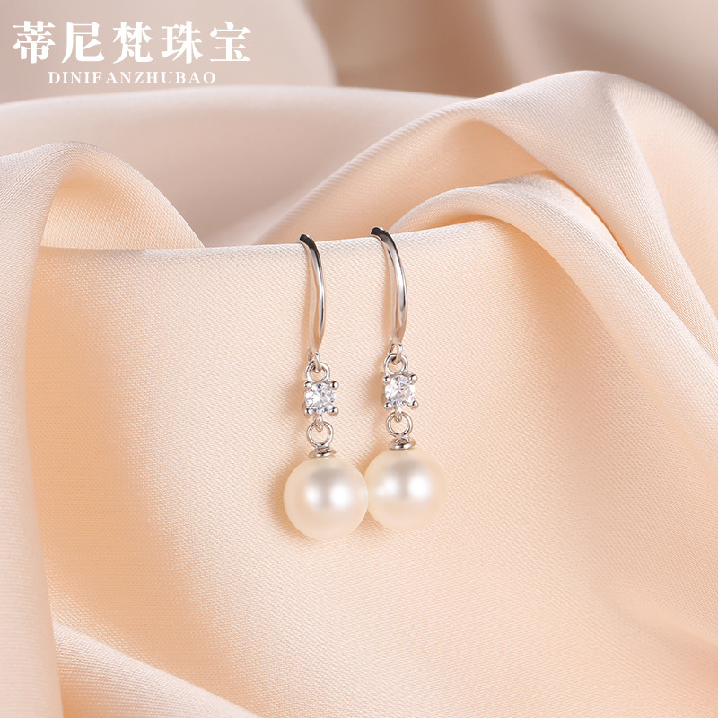 Estilo coreano S925 plata esterlina pendientes de perlas pendientes de las mujeres simples elegante diamante incrustado largo rebordear pendientes joyería de moda