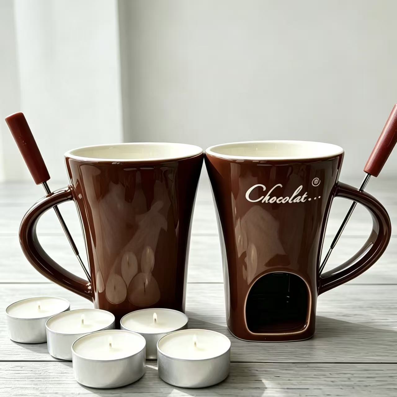 Contenedor de chocolate queso derretido dulces mantequilla hot pot mug con tenedor cerámica taza de hot pot calentada de Navidad image 21