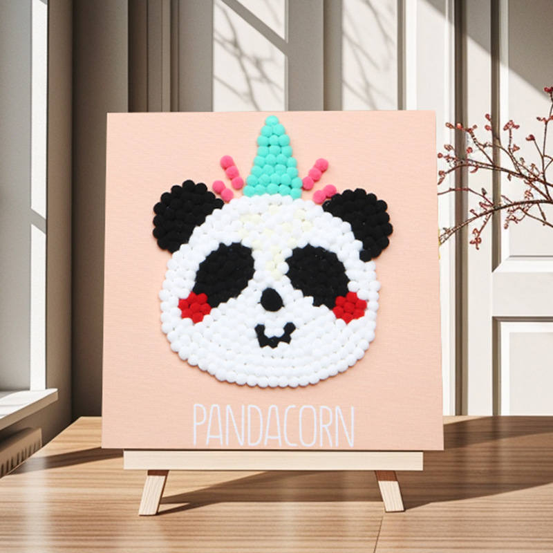 Pintura de bola de pelo Dibujos animados Niños creativos Pegatinas a mano Diy Material hecho a mano Paquete Marco estirado Pintura adhesiva Marco de madera maciza Pintura decorativa