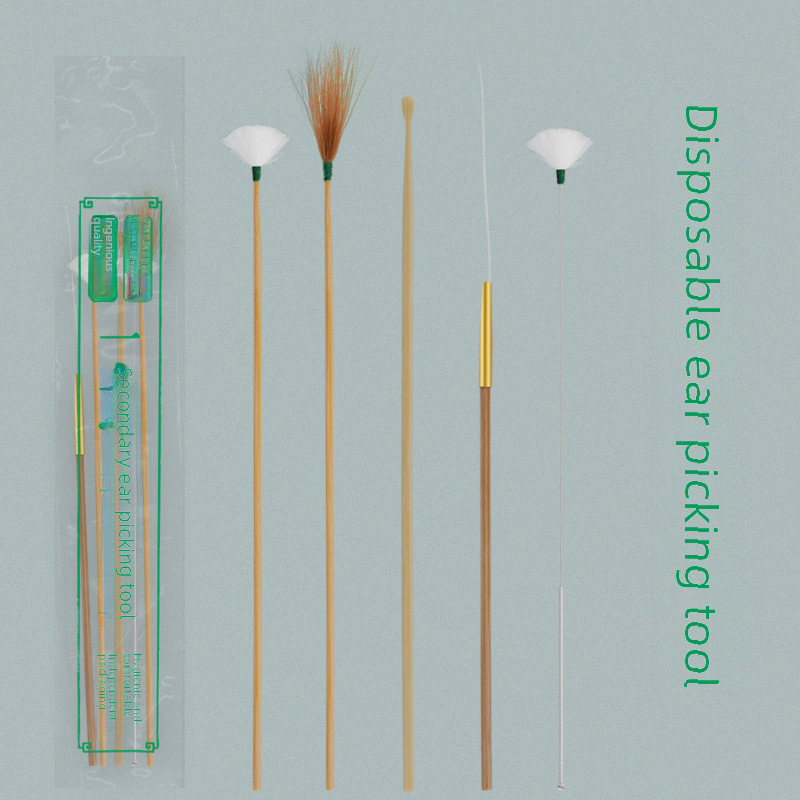 Manufacturer's ear-cleaning tools set with goose feather stick, chicken feather stick, crane feather stick, and soft hair cleaning device