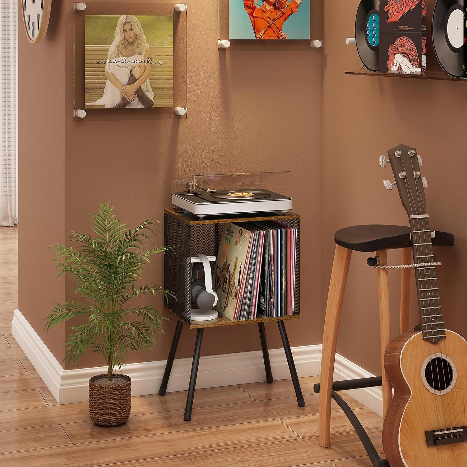 Cross-Border Spot Record Player Table with Foot Storage Rack Can Store Multiple Albums Adjustable Partition Record Storage Rack