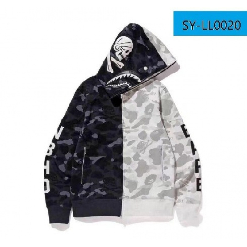 2025 [健康布] 3D デジタル印刷 Bape ブランド シャークヘッド スウェットシャツ メンズ カップル ジッパー カーディガン ベルト付き|undefined